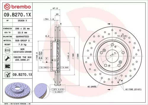 Remschijf BREMBO 09.B270.1X)