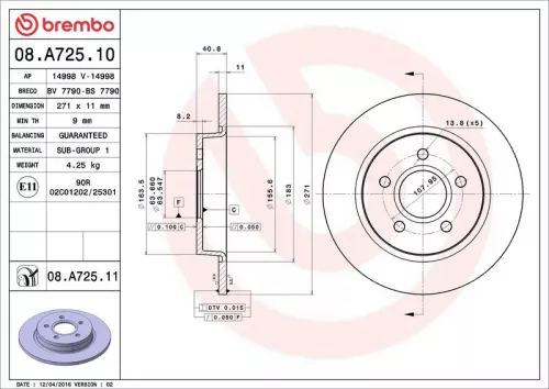 Remschijf BREMBO 08.A725.10)