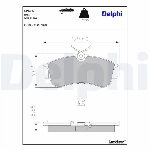 Brake Pad Set, disc brake DELPHI LP616)
