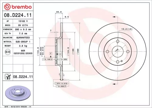 Remschijf BREMBO 08.D224.11)