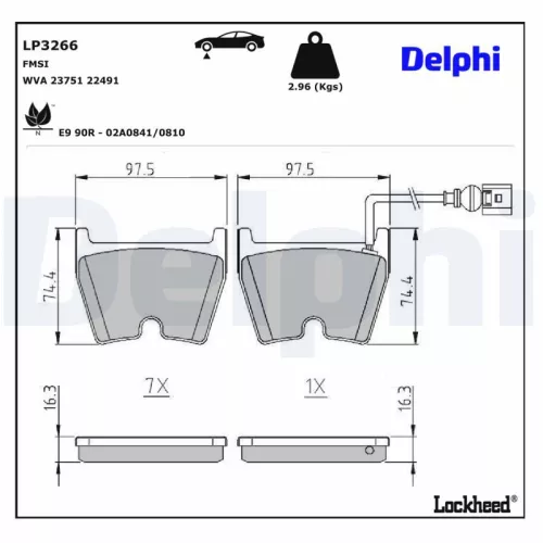 Brake Pad Set, disc brake DELPHI LP3266)
