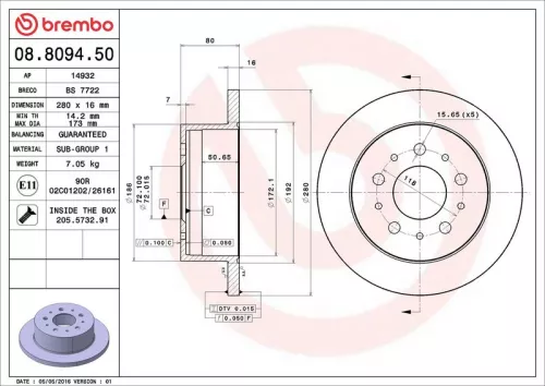 Brake Disc BREMBO 08.8094.50)