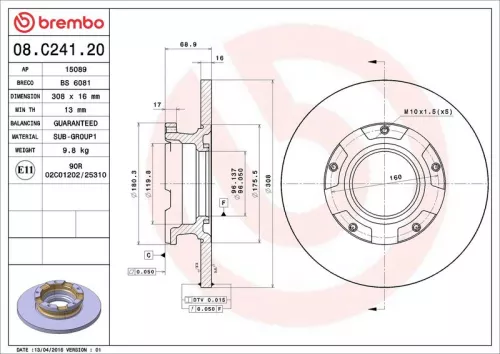 Remschijf BREMBO 08.C241.20)