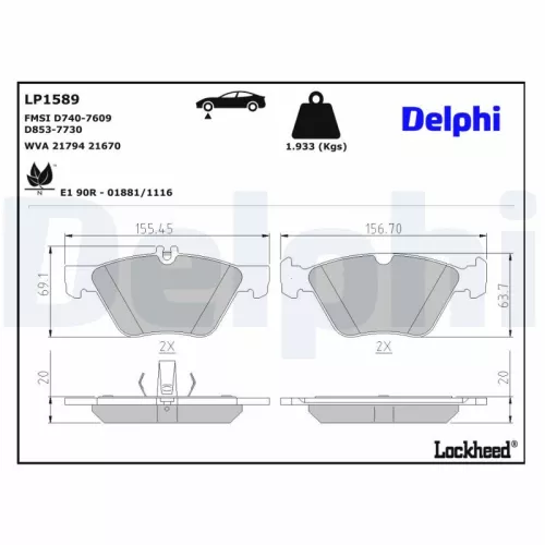Remblokkenset, schijfrem DELPHI LP1589)