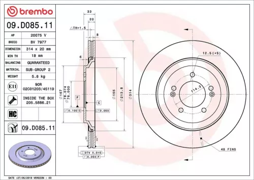 Remschijf BREMBO 09.D085.11)