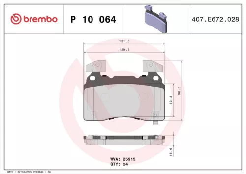 Remblokkenset, schijfrem BREMBO P 10 064)