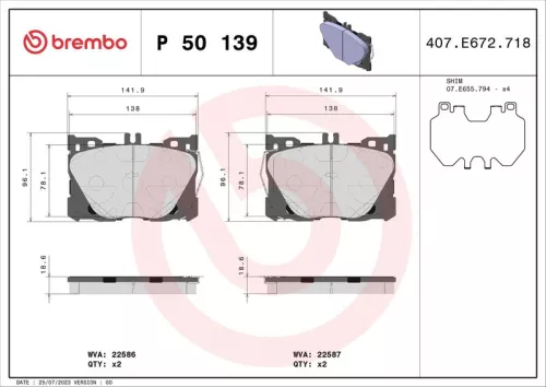 Remblokkenset, schijfrem BREMBO P 50 139)