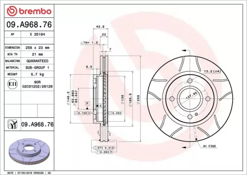 Remschijf BREMBO 09.A968.76)