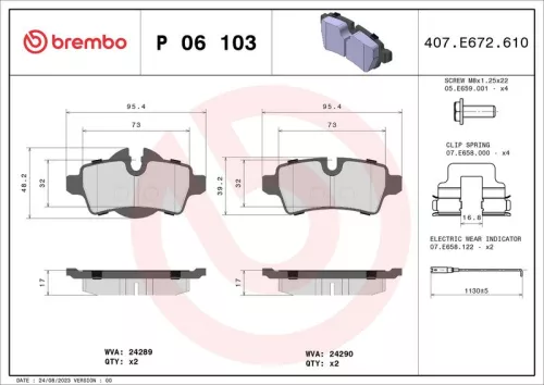 Remblokkenset, schijfrem BREMBO P 06 103)