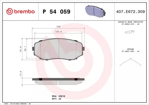 Remblokkenset, schijfrem BREMBO P 54 059)