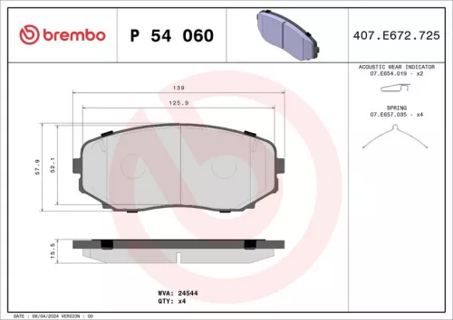 Remblokkenset, schijfrem BREMBO P 54 060)