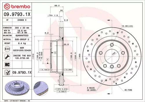 Remschijf BREMBO 09.9793.1X)