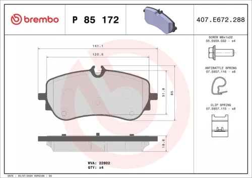 Remblokkenset, schijfrem BREMBO P 85 172)
