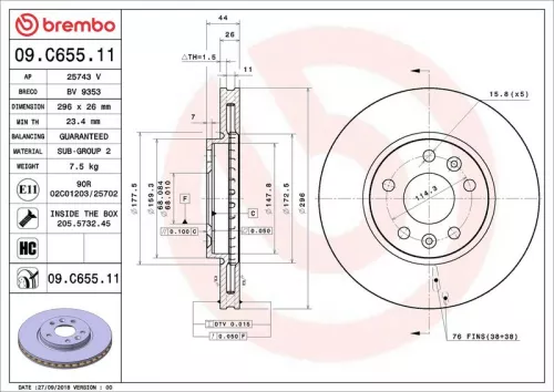 Remschijf BREMBO 09.C655.11)