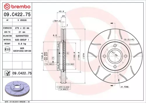 Remschijf BREMBO 09.C422.75)