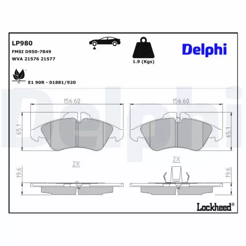Remblokkenset, schijfrem DELPHI LP980)