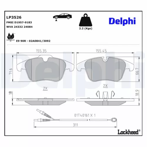 Brake Pad Set, disc brake DELPHI LP3526)
