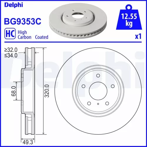 Remschijf DELPHI BG9353C)