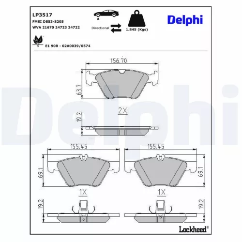 Remblokkenset, schijfrem DELPHI LP3517)