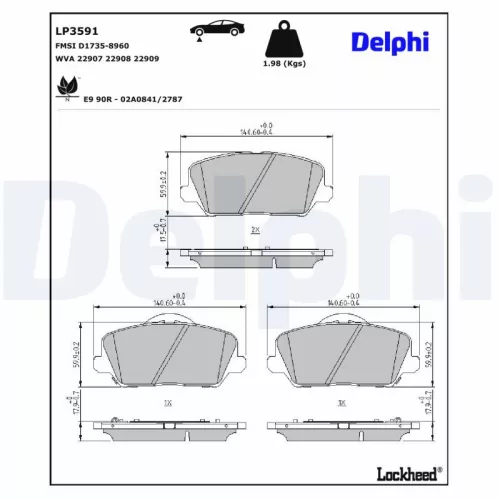 Brake Pad Set, disc brake DELPHI LP3591)