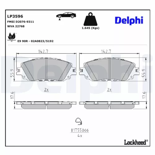 Brake Pad Set, disc brake DELPHI LP3596)