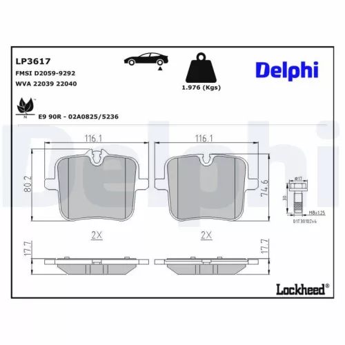 Remblokkenset, schijfrem DELPHI LP3617)
