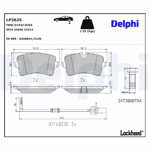 Brake Pad Set, disc brake DELPHI LP3625)