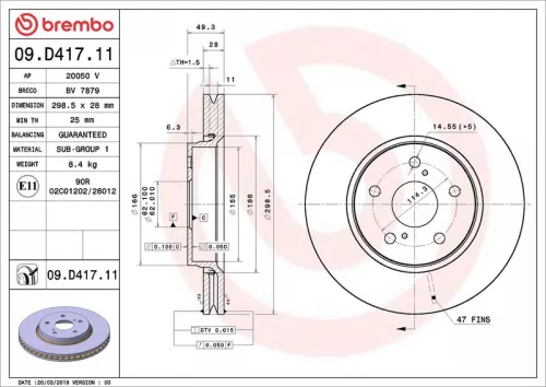 Remschijf BREMBO 09.D417.11)