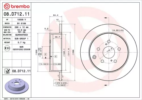 Remschijf BREMBO 08.D712.11)