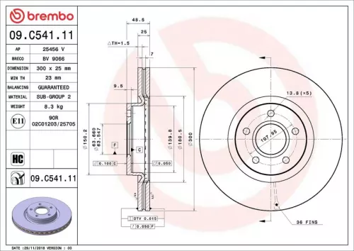 Brake Disc BREMBO 09.C541.11)