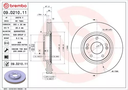 Remschijf BREMBO 09.D210.11)