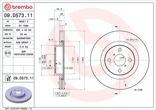 Remschijf BREMBO 09.D573.11)