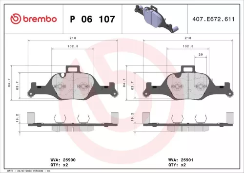 Remblokkenset, schijfrem BREMBO P 06 107)