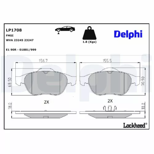 Remblokkenset, schijfrem DELPHI LP1708)