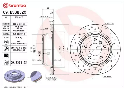 Brake Disc BREMBO 09.B338.2X)