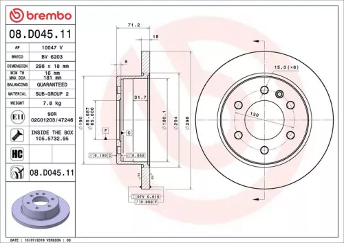Remschijf BREMBO 08.D045.11)