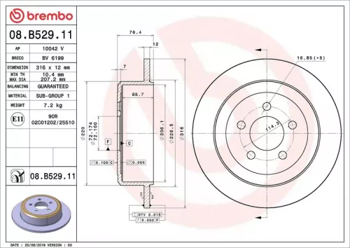 Remschijf BREMBO 08.B529.11)