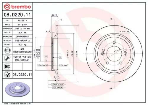 Remschijf BREMBO 08.D220.11)