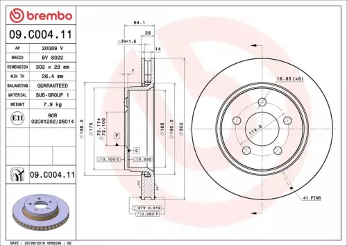 Remschijf BREMBO 09.C004.11)