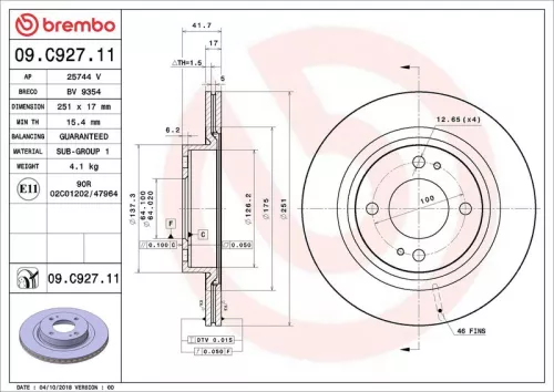 Remschijf BREMBO 09.C927.11)