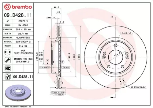 Remschijf BREMBO 09.D428.11)