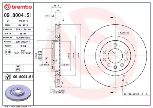 Remschijf BREMBO 09.8004.51)