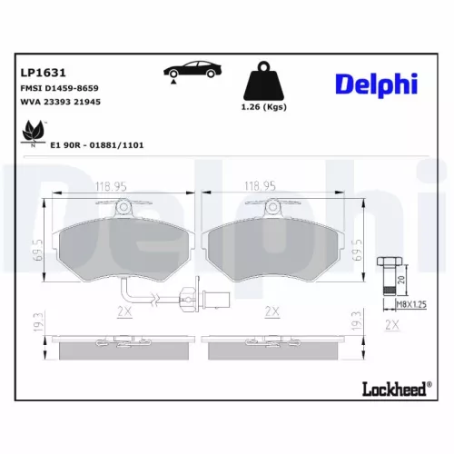 Remblokkenset, schijfrem DELPHI LP1631)