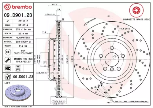Remschijf BREMBO 09.D901.23)