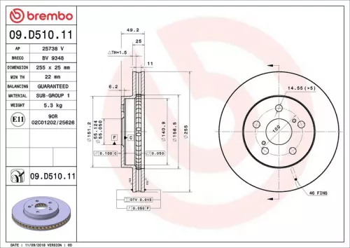 Remschijf BREMBO 09.D510.11)