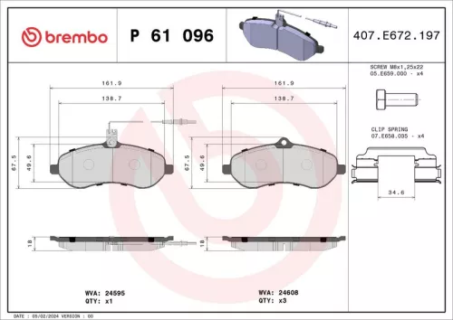 Remblokkenset, schijfrem BREMBO P 61 096)