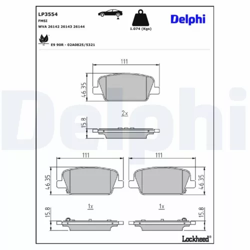 Remblokkenset, schijfrem DELPHI LP3554)