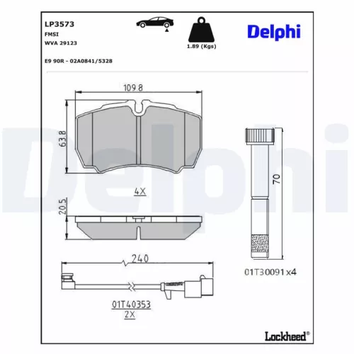 Brake Pad Set, disc brake DELPHI LP3573)