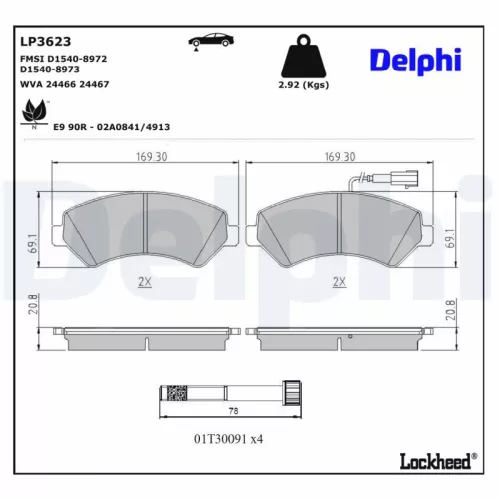 Brake Pad Set, disc brake DELPHI LP3623)
