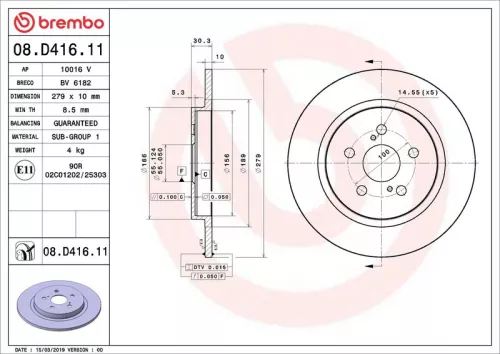 Remschijf BREMBO 08.D416.11)